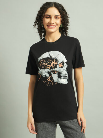 Cotton Regular Fit SKULL ROOTS Printed T-Shirt