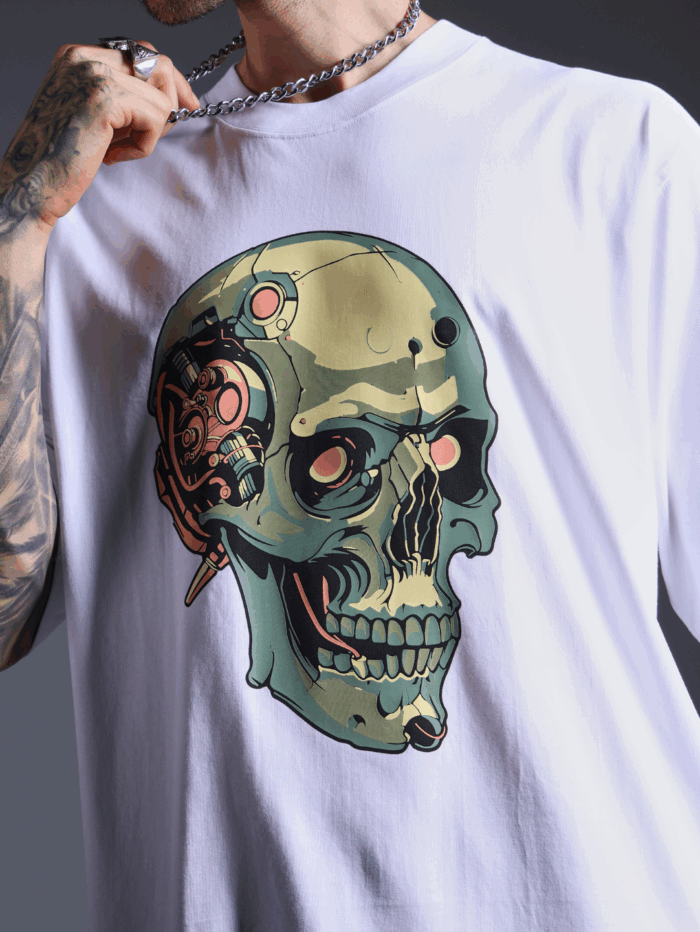 Robo Skull Oversized Printed T-Shirt - Image 6