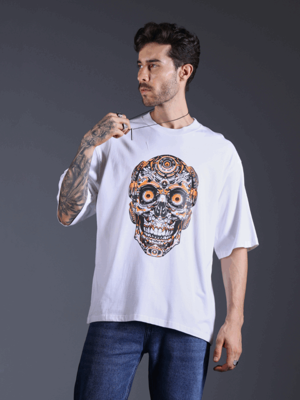 DJ Skull Printed Oversized T-Shirt