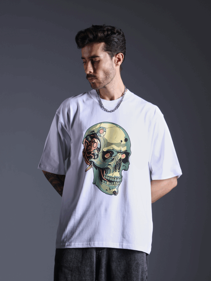 Robo Skull Oversized Printed T-Shirt - Image 5