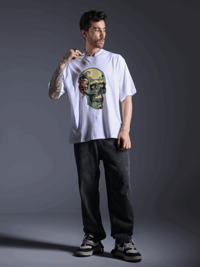Robo Skull Oversized Printed T-Shirt - Image 2