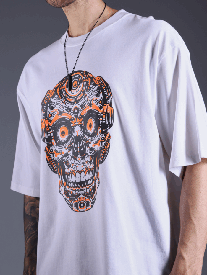DJ Skull Oversize Printed T-Shirt - Image 7