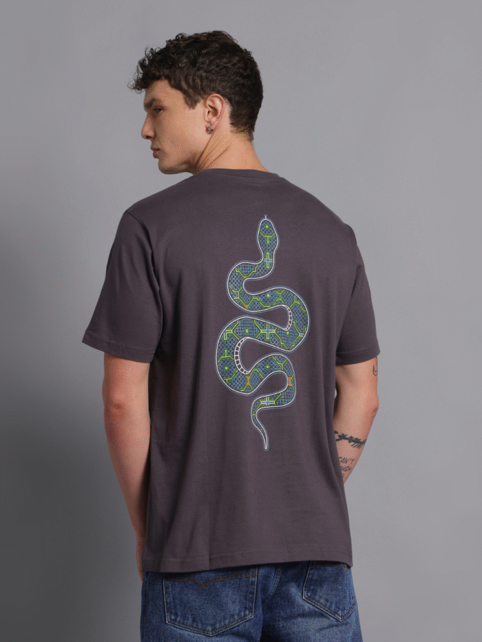 Shipibo Snake (Grey) Glow in the Dark UV-Glow T-Shirt - Image 1