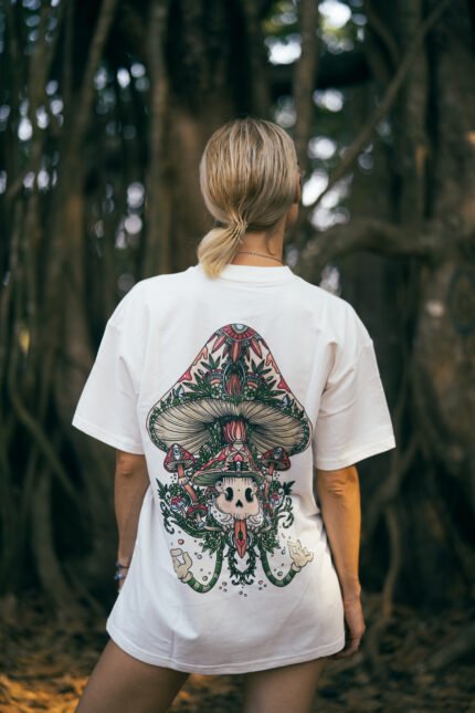 MAGIC MUSHROOM White Printed Oversized T-Shirt